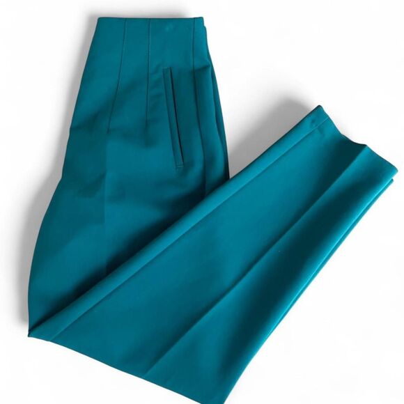 ZARA High Waisted Slim Tapered Trouser Dress Pants Seam Detail Teal Size Small - Picture 6 of 8